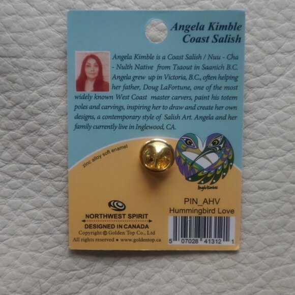 'Hummingbird Love' Pin Indigenous Design by Angel Kimble, Coast Salish - Picture 2 of 3